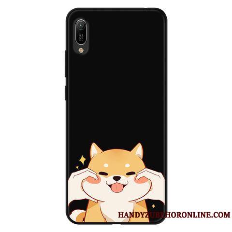 Huawei Y6 2019 Coque Fluide Doux Délavé En Daim Protection Téléphone Portable Étui Noir Dessin Animé