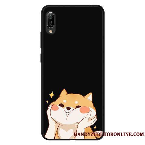 Huawei Y6 2019 Coque Fluide Doux Délavé En Daim Protection Téléphone Portable Étui Noir Dessin Animé