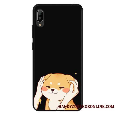 Huawei Y6 2019 Coque Fluide Doux Délavé En Daim Protection Téléphone Portable Étui Noir Dessin Animé