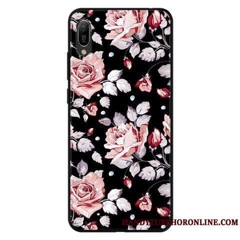 Huawei Y6 2019 Coque Fluide Doux Délavé En Daim Protection Téléphone Portable Étui Noir Dessin Animé