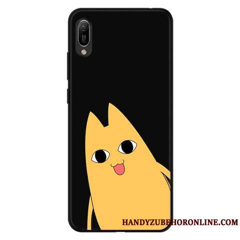 Huawei Y6 2019 Coque Fluide Doux Délavé En Daim Protection Téléphone Portable Étui Noir Dessin Animé