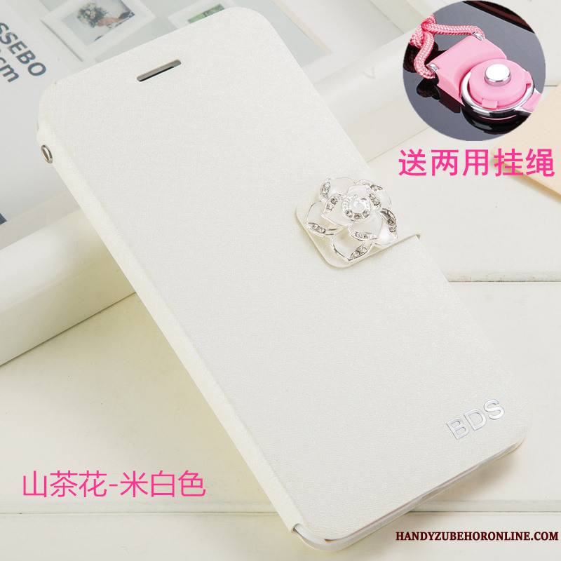 Huawei Y6 2019 Incassable Ornements Suspendus Coque De Téléphone Étui En Cuir Protection Strass Blanc