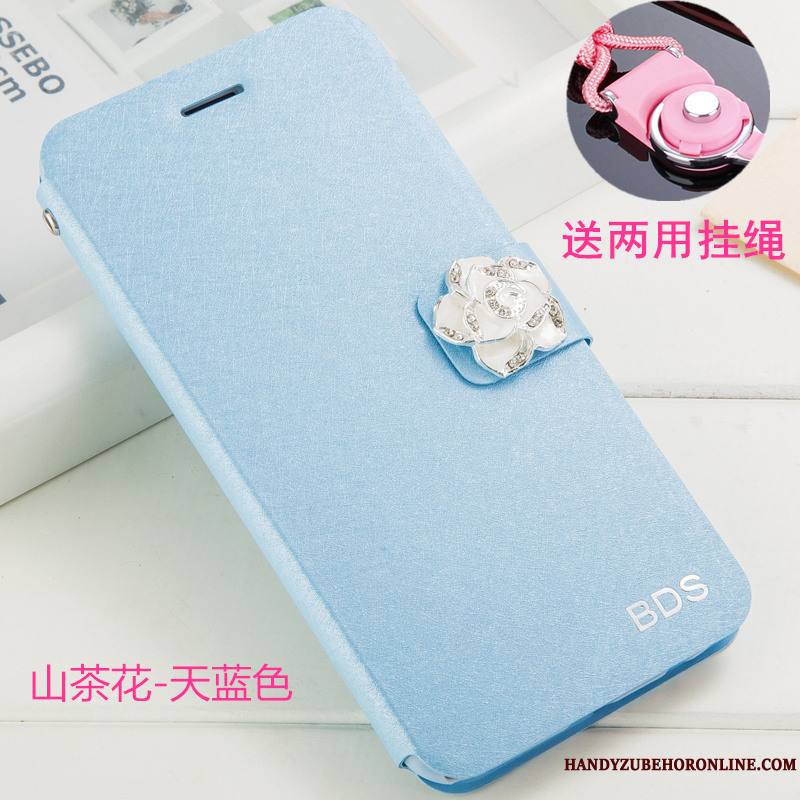 Huawei Y6 2019 Incassable Ornements Suspendus Coque De Téléphone Étui En Cuir Protection Strass Blanc