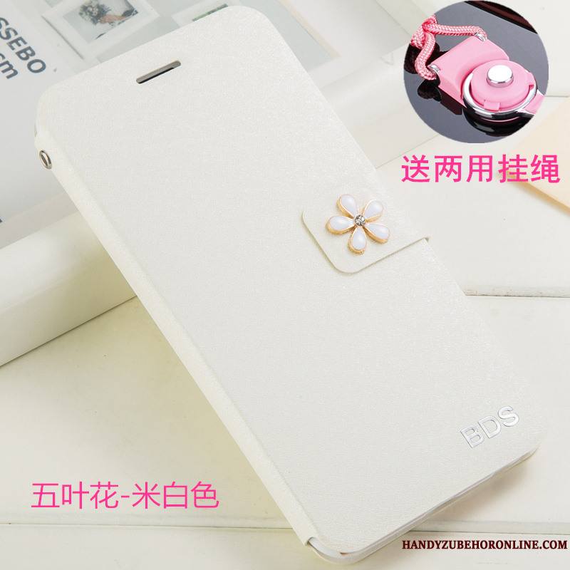 Huawei Y6 2019 Incassable Ornements Suspendus Coque De Téléphone Étui En Cuir Protection Strass Blanc