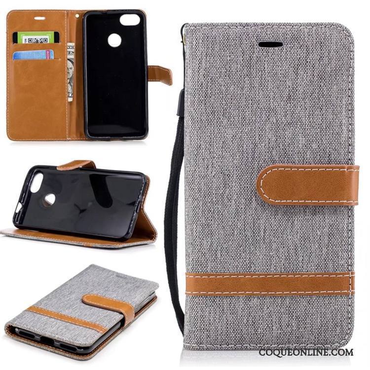 Huawei Y6 Pro 2017 Coque Étui En Cuir En Denim Support Housse Téléphone Portable Portefeuille Pure