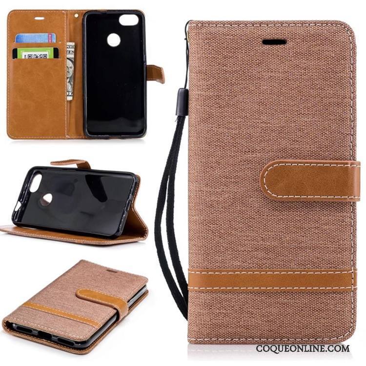 Huawei Y6 Pro 2017 Coque Étui En Cuir En Denim Support Housse Téléphone Portable Portefeuille Pure