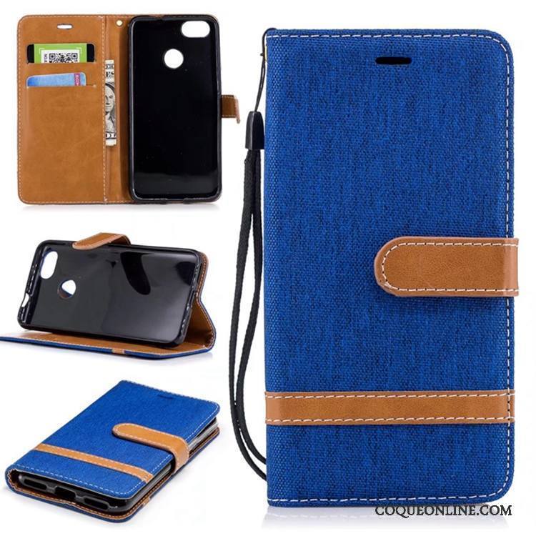 Huawei Y6 Pro 2017 Coque Étui En Cuir En Denim Support Housse Téléphone Portable Portefeuille Pure