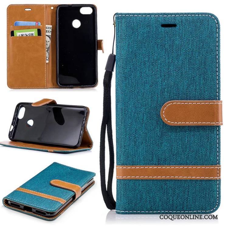 Huawei Y6 Pro 2017 Coque Étui En Cuir En Denim Support Housse Téléphone Portable Portefeuille Pure