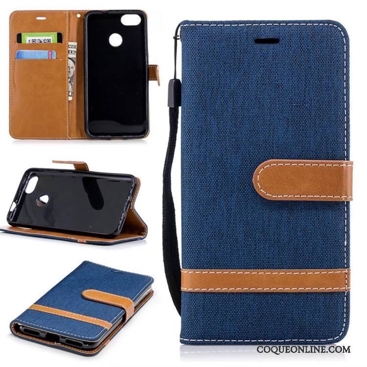 Huawei Y6 Pro 2017 Coque Étui En Cuir En Denim Support Housse Téléphone Portable Portefeuille Pure