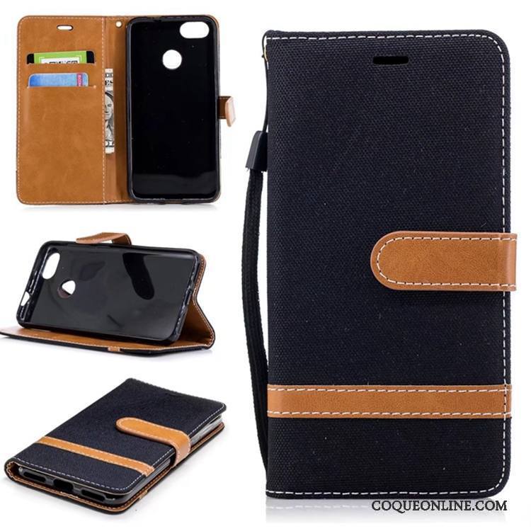 Huawei Y6 Pro 2017 Coque Étui En Cuir En Denim Support Housse Téléphone Portable Portefeuille Pure