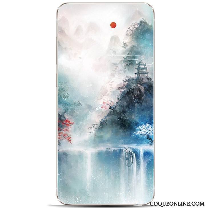 Huawei Y6 Pro 2017 Coque Étui Fluide Doux Vintage Paysage Style Chinois Bleu Clair Beau