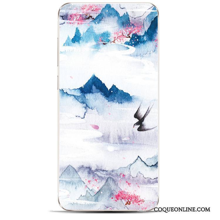 Huawei Y6 Pro 2017 Coque Étui Fluide Doux Vintage Paysage Style Chinois Bleu Clair Beau