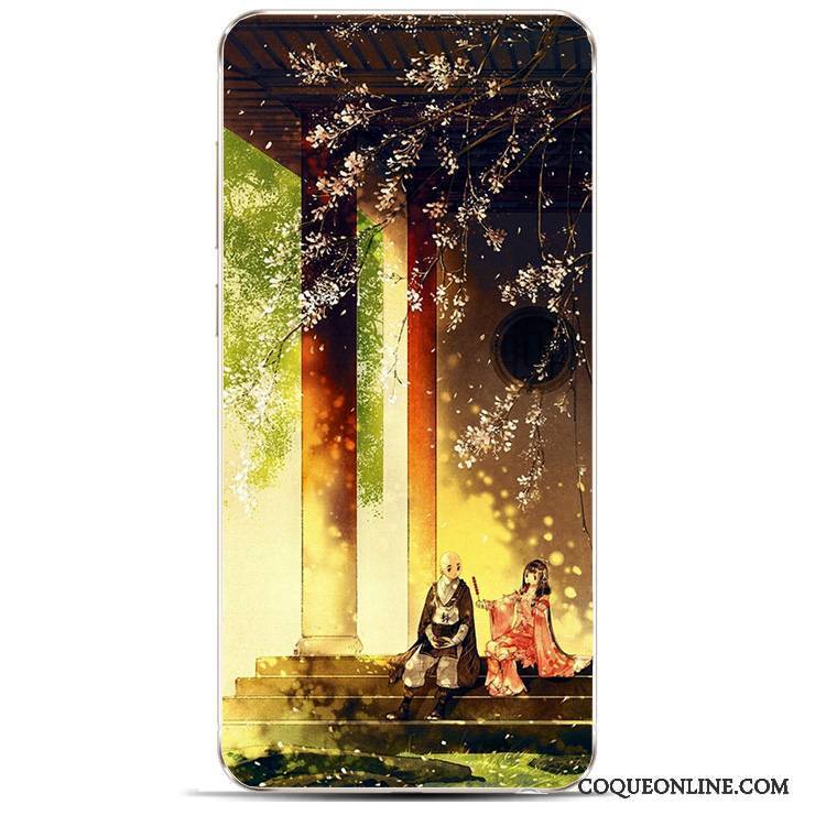 Huawei Y6 Pro 2017 Coque Étui Fluide Doux Vintage Paysage Style Chinois Bleu Clair Beau