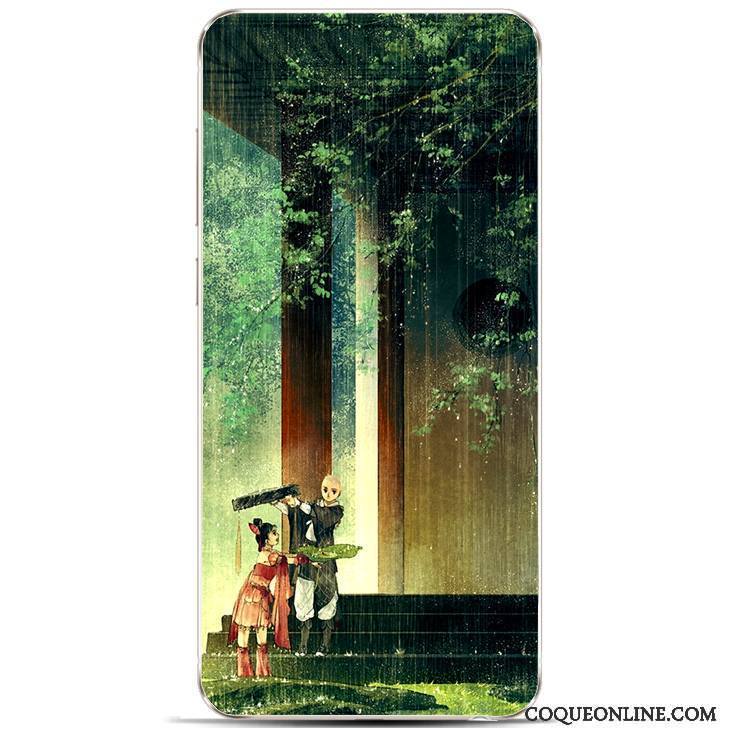 Huawei Y6 Pro 2017 Coque Étui Fluide Doux Vintage Paysage Style Chinois Bleu Clair Beau