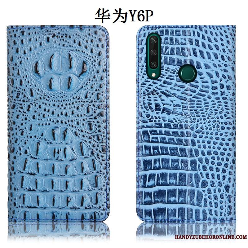 Huawei Y6p Coque Housse Incassable Protection Cuir Véritable Noir Étui Modèle Fleurie