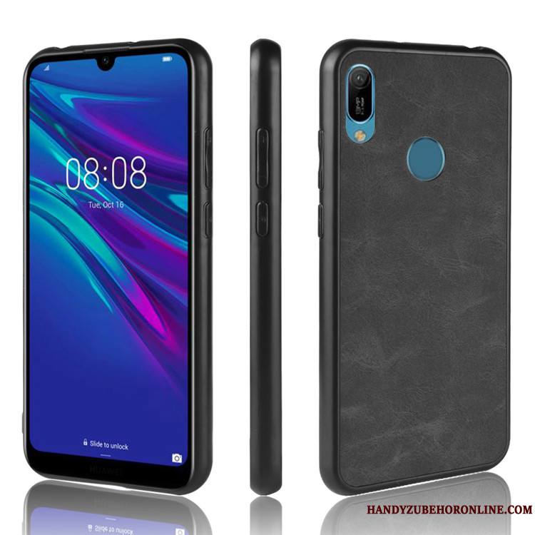 Huawei Y6s Coque De Téléphone Étui Cuir Tendance Noir Protection Difficile