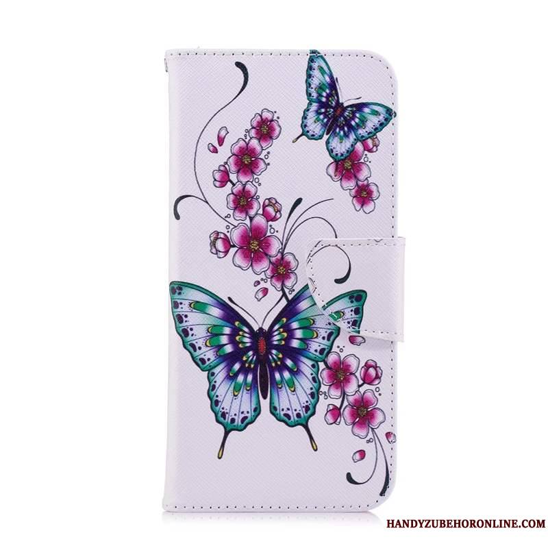 Huawei Y6s Coque Protection Peinture Dessin Animé Housse Blanc Papillon Étui En Cuir