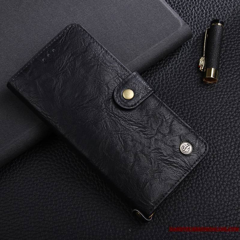 Huawei Y7 2018 Coque Cuir Véritable Protection Incassable Étui En Cuir Carte Portefeuilles Housse