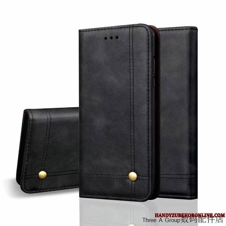 Huawei Y7 2018 Coque Étui En Cuir Housse Protection Téléphone Portable Noir Simple Business