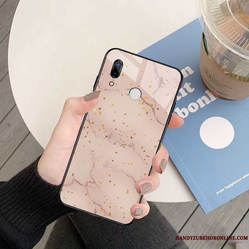 Huawei Y7 2019 Miroir Coque Silicone Étui Verre Personnalité Rose