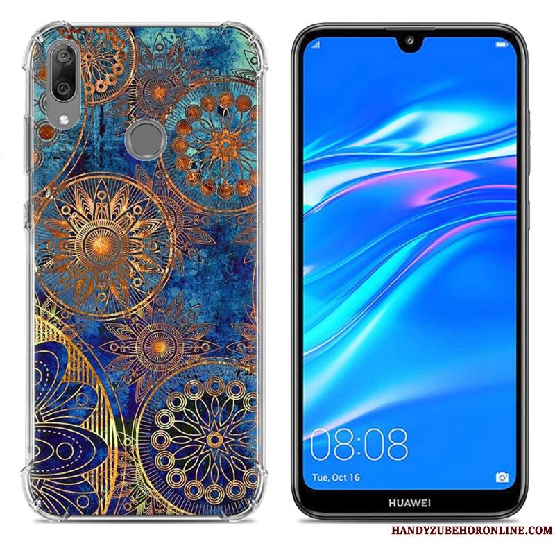 Huawei Y7 2019 Téléphone Portable Étui Fluide Doux Incassable Coque Créatif Bleu