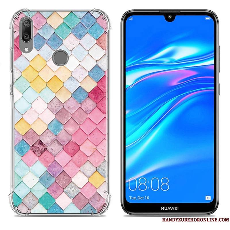 Huawei Y7 2019 Téléphone Portable Étui Fluide Doux Incassable Coque Créatif Bleu