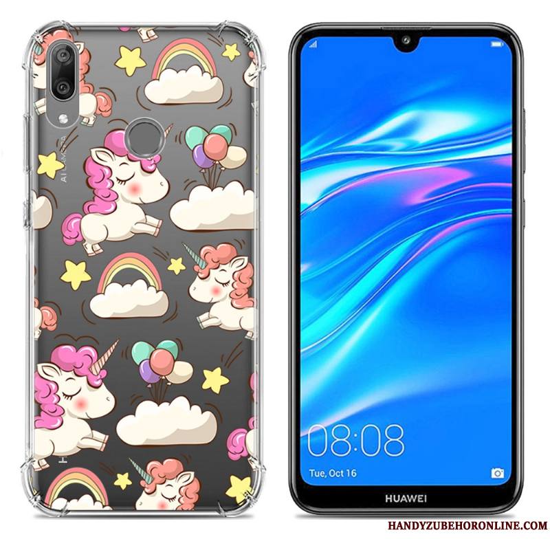 Huawei Y7 2019 Téléphone Portable Étui Fluide Doux Incassable Coque Créatif Bleu