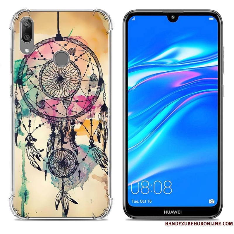 Huawei Y7 2019 Téléphone Portable Étui Fluide Doux Incassable Coque Créatif Bleu
