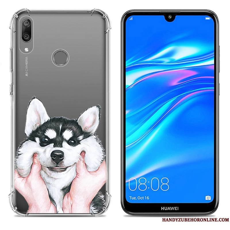 Huawei Y7 2019 Téléphone Portable Étui Fluide Doux Incassable Coque Créatif Bleu