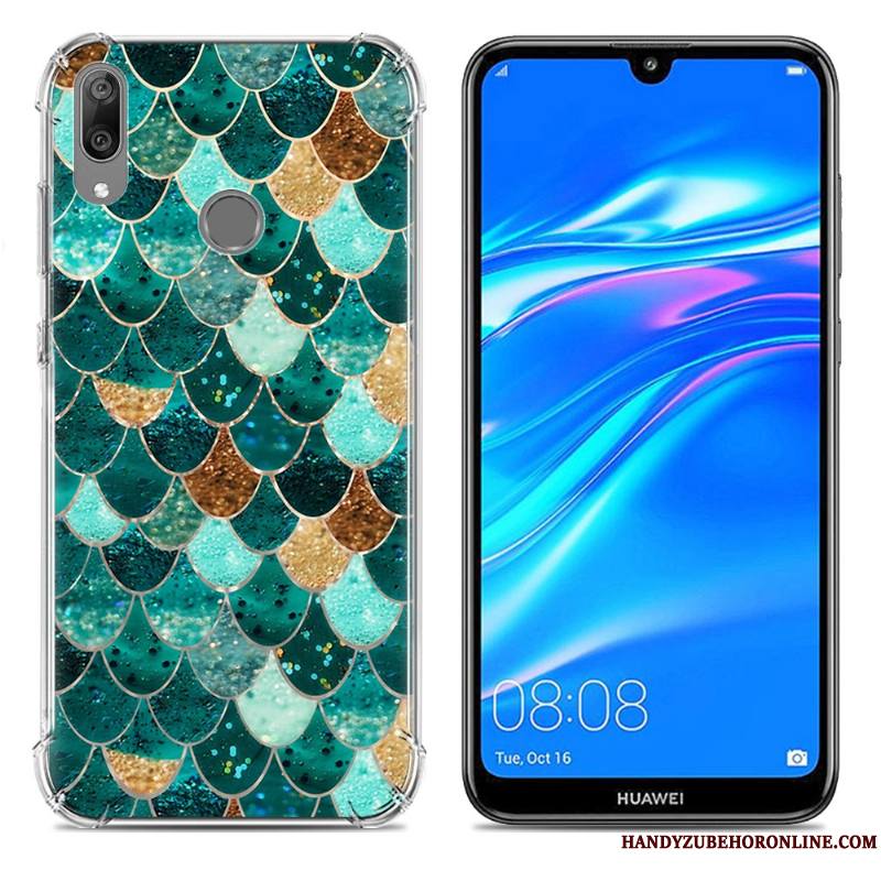 Huawei Y7 2019 Téléphone Portable Étui Fluide Doux Incassable Coque Créatif Bleu