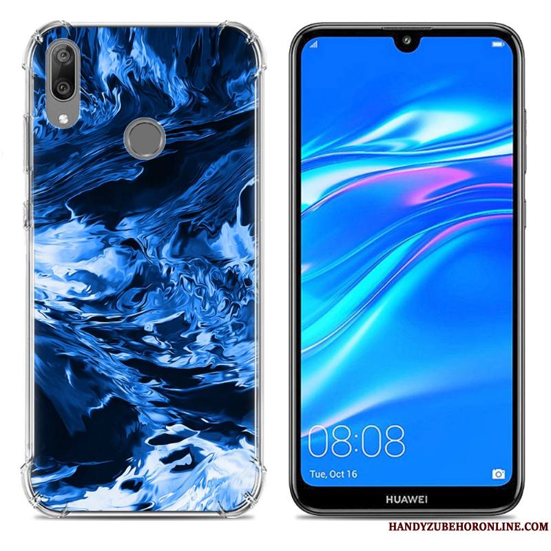 Huawei Y7 2019 Téléphone Portable Étui Fluide Doux Incassable Coque Créatif Bleu