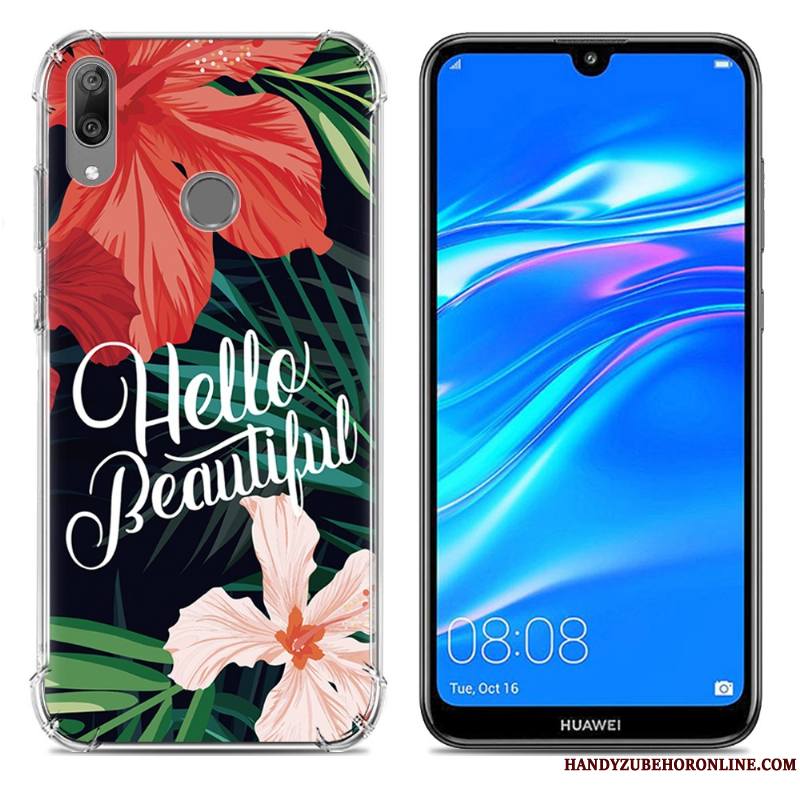 Huawei Y7 2019 Téléphone Portable Étui Fluide Doux Incassable Coque Créatif Bleu