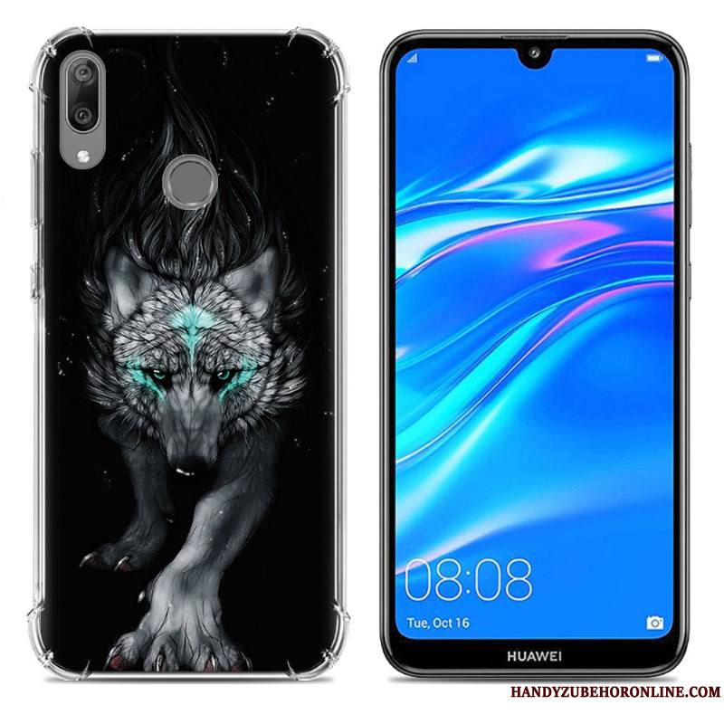 Huawei Y7 2019 Téléphone Portable Étui Fluide Doux Incassable Coque Créatif Bleu