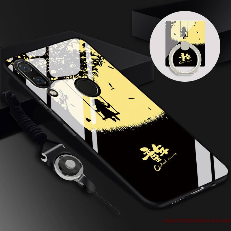 Huawei Y7 2019 Étui Coque De Téléphone Tempérer Dessin Animé Noir Tendance Silicone