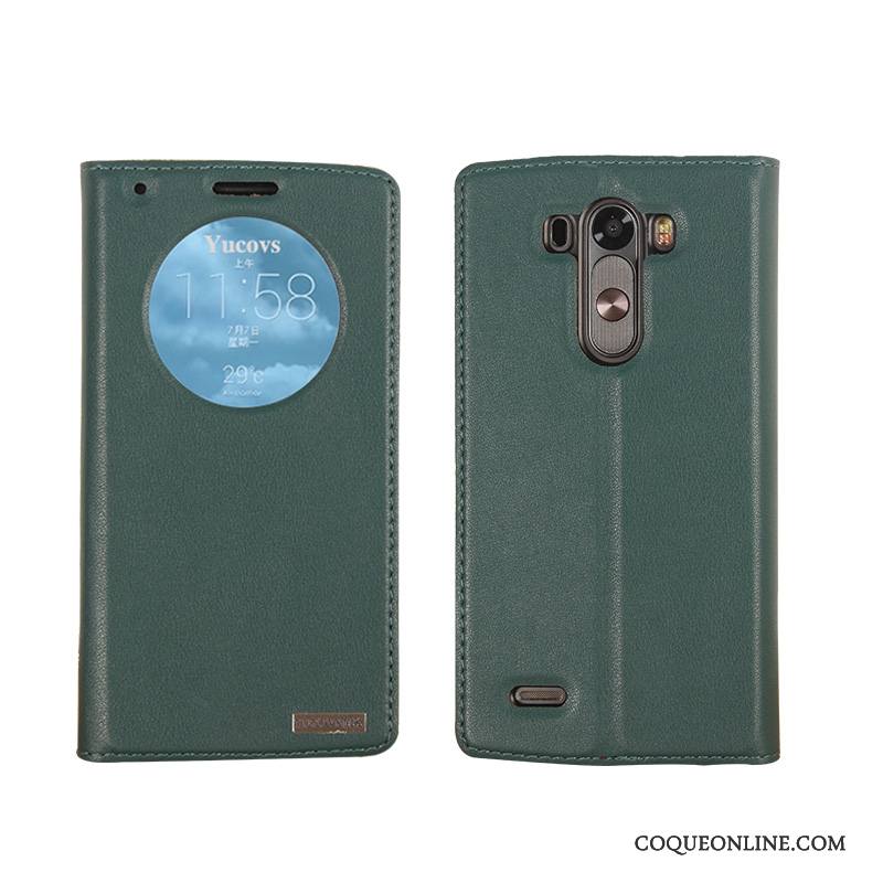 Lg G3 Vert Téléphone Portable Dormance Coque Cuir Véritable Étui Protection