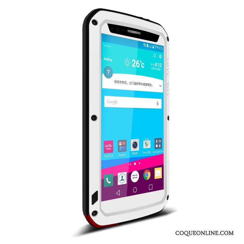 Lg G4 Border Métal Protection Incassable Rouge Coque Trois Défenses