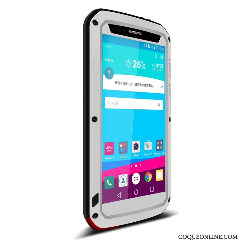 Lg G4 Border Métal Protection Incassable Rouge Coque Trois Défenses