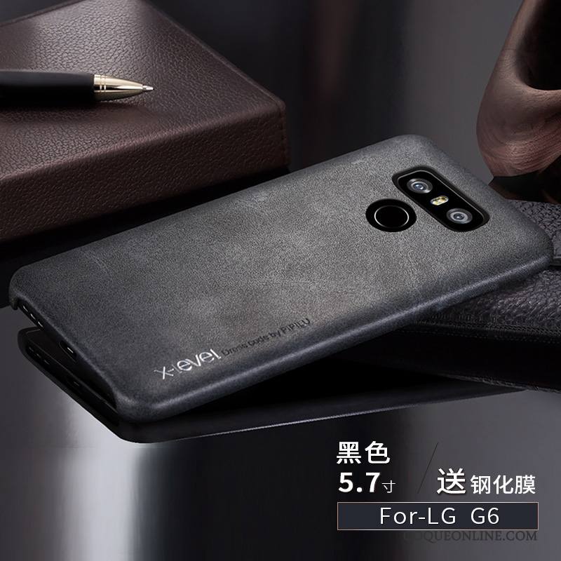 Lg G6 Coque Étui En Cuir Incassable Nouveau Noir Très Mince Personnalité Créatif