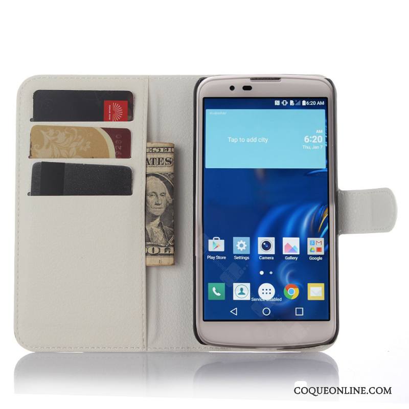 Lg K10 Support Protection Carte Étui En Cuir Blanc Coque De Téléphone Portefeuille