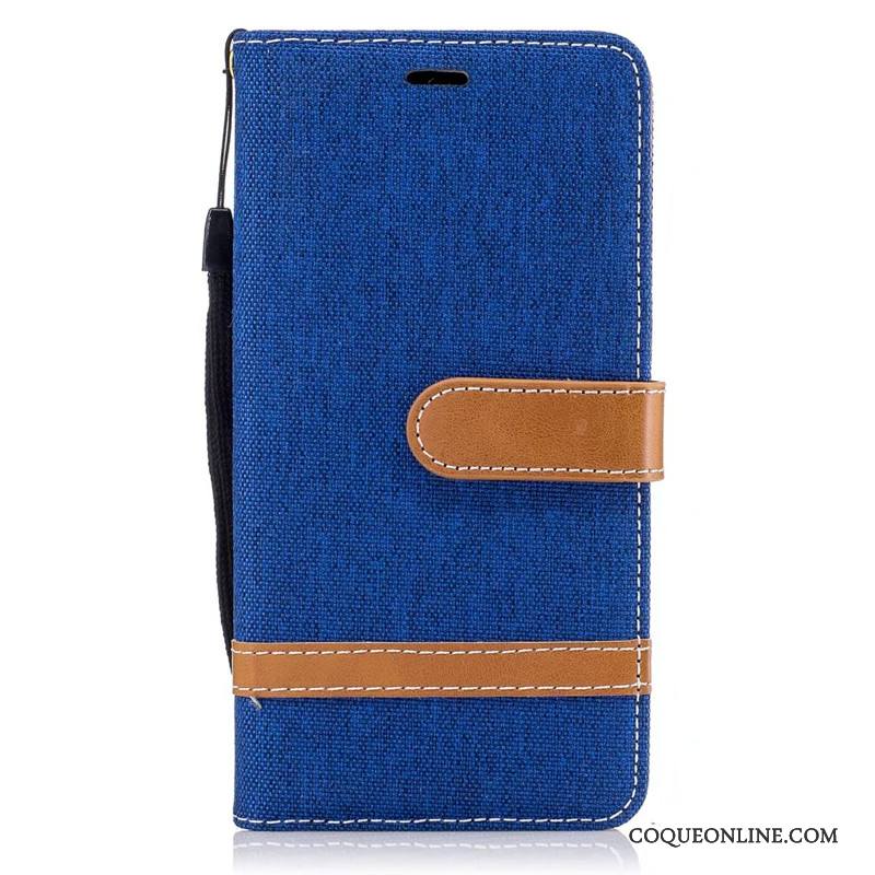 Lg K8 2017 Bleu Coque Housse Protection En Denim Portefeuille Étui