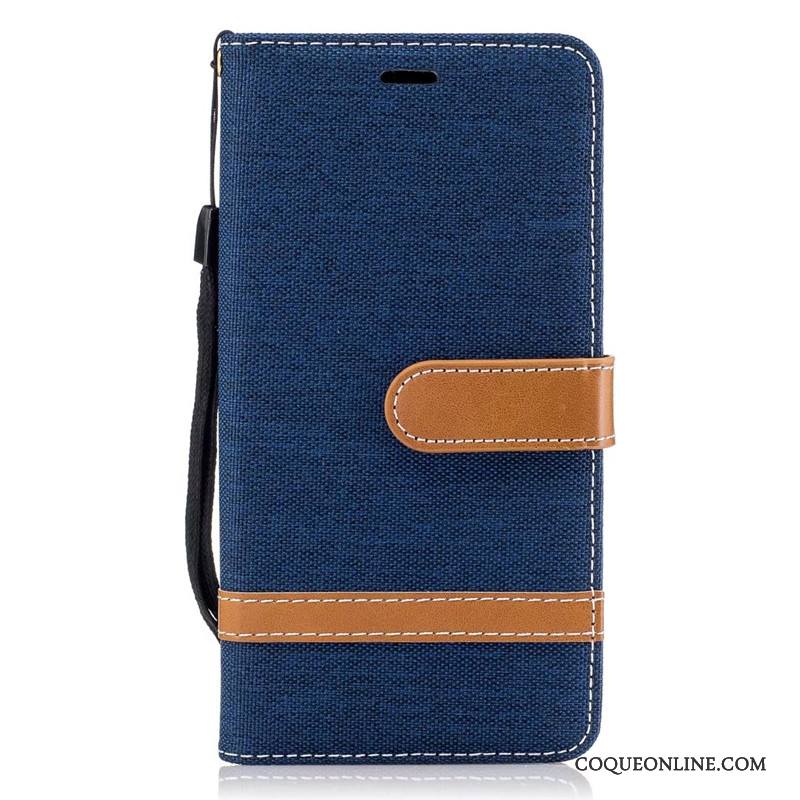 Lg K8 2017 Bleu Coque Housse Protection En Denim Portefeuille Étui