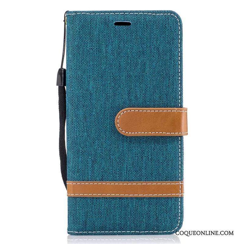 Lg K8 2017 Bleu Coque Housse Protection En Denim Portefeuille Étui