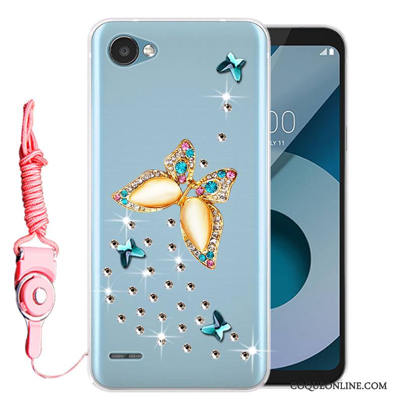 Lg Q6 Bleu Coque De Téléphone Fluide Doux Étui Strass Protection Téléphone Portable