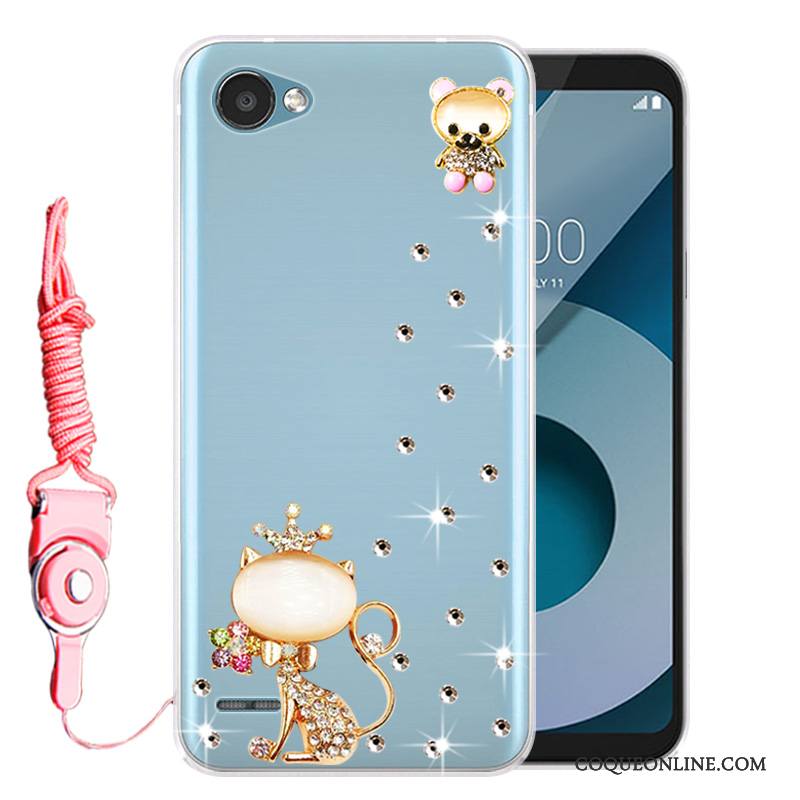 Lg Q6 Bleu Coque De Téléphone Fluide Doux Étui Strass Protection Téléphone Portable