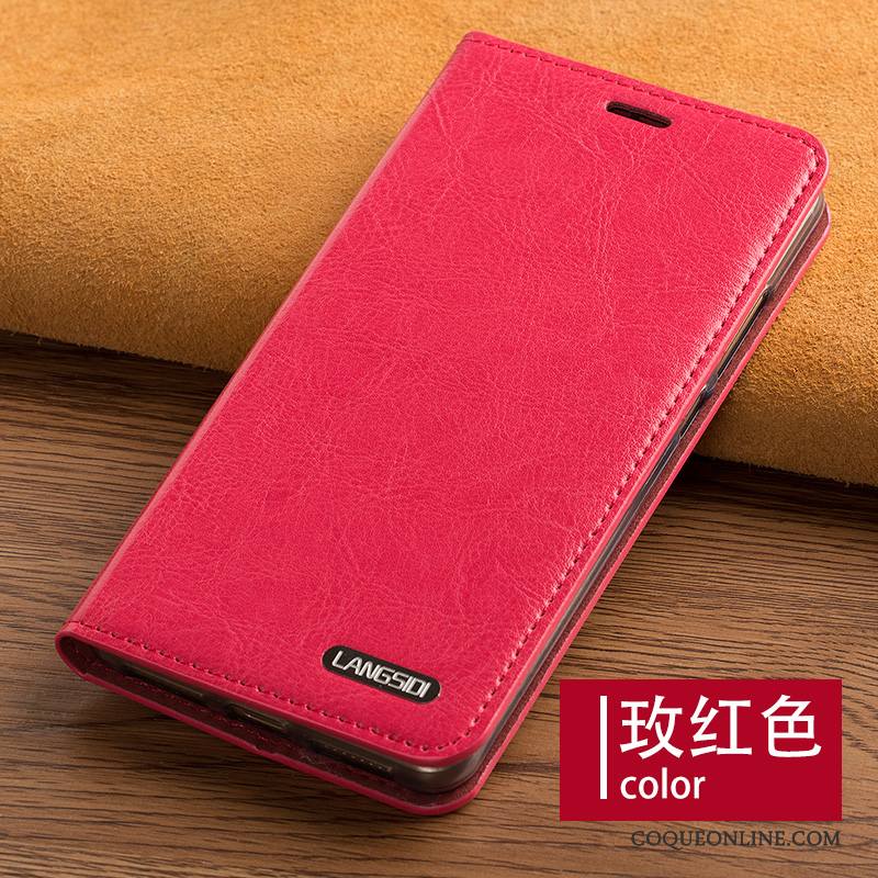 Lg Q6 Coque Tout Compris Luxe Cuir Véritable Étui Protection Incassable Rouge