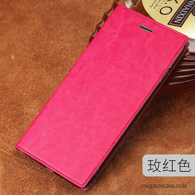 Lg Q6 Simple Cuir Véritable Vin Rouge Étui Tendance Protection Coque De Téléphone