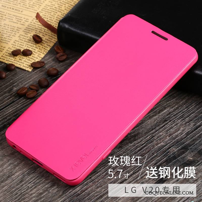 Lg V20 Protection Nouveau Clamshell Coque De Téléphone Rouge Incassable Étui En Cuir