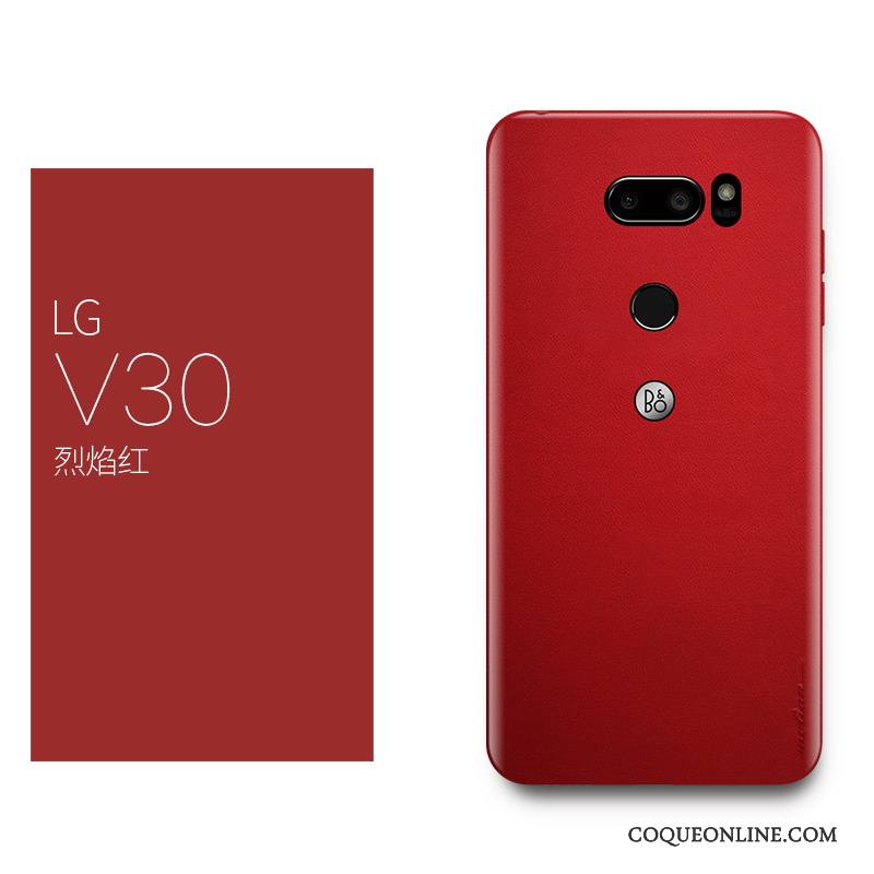 Lg V30 Créatif Rouge Tout Compris Très Mince Coque De Téléphone Luxe Cuir Véritable