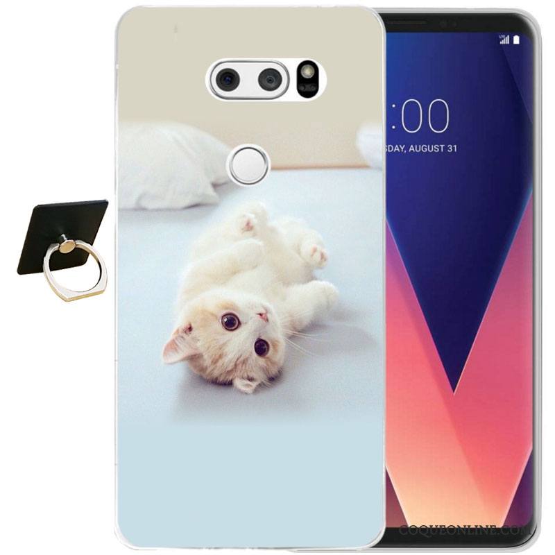 Lg V30 Gaufrage Noir Fluide Doux Protection Étui Coque De Téléphone Silicone