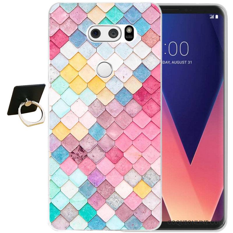 Lg V30 Gaufrage Noir Fluide Doux Protection Étui Coque De Téléphone Silicone